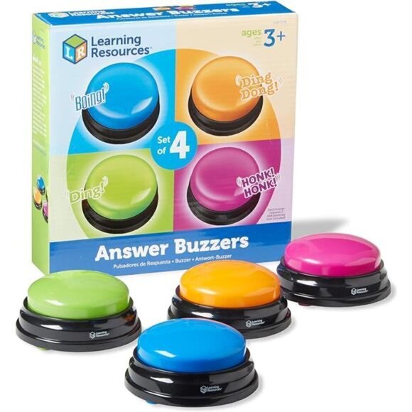 Answer Buzzers Set of 4 Ages 3+ Assorted Colored Game Family Trivia Night Kids - Picture 1 of 6